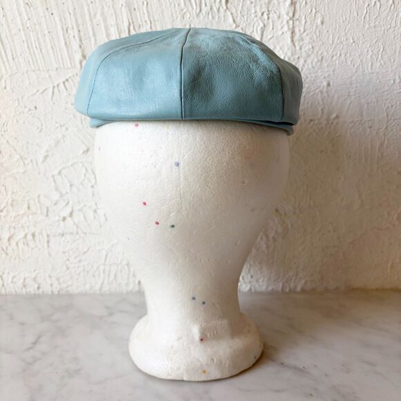 Vintage Blue Leather Newsboy Cap Beret Mod Hat Sanlea Hats New York main image 6